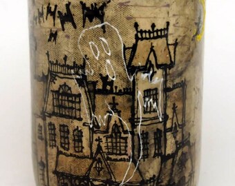 Have YOUR house "haunted" on a Ceramic Hand glazed Haunted House Vase