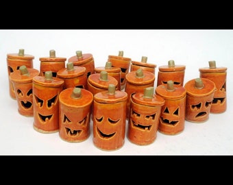 Handmade Cozy Collectible Ceramic Halloween Jack-o-lantern LED night light place setting window decoration