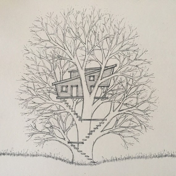 Treehouse Sketch In Ink On Canson Paper Etsy