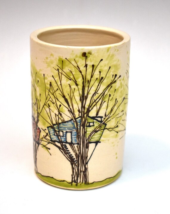 Drinkware Ceramic Treehouse Tumbler or Utensil Cup Mugs