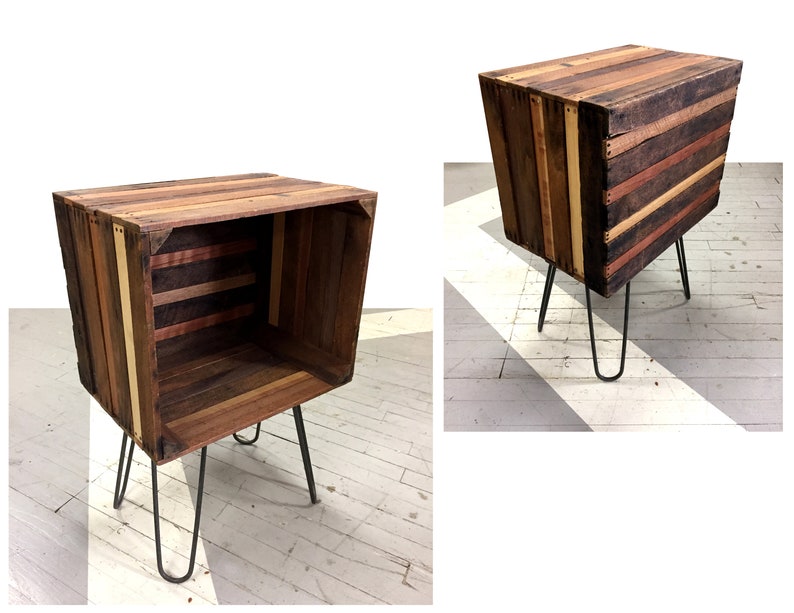 Rustic Wood Crate End Table Night Stand Bookshelf