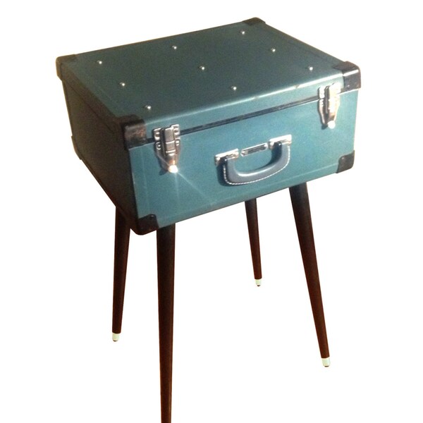 Blue Suitcase End Table, Night Stand