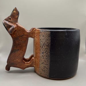 Handmade Ceramic Dachshund Dog Cup mug weiner dog coffee cup gift for dog lovers, brown black and white with bone, pet lover perfect gift