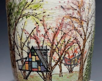 Ceramic Treehouse four season planter 8" diameter x 8"tall