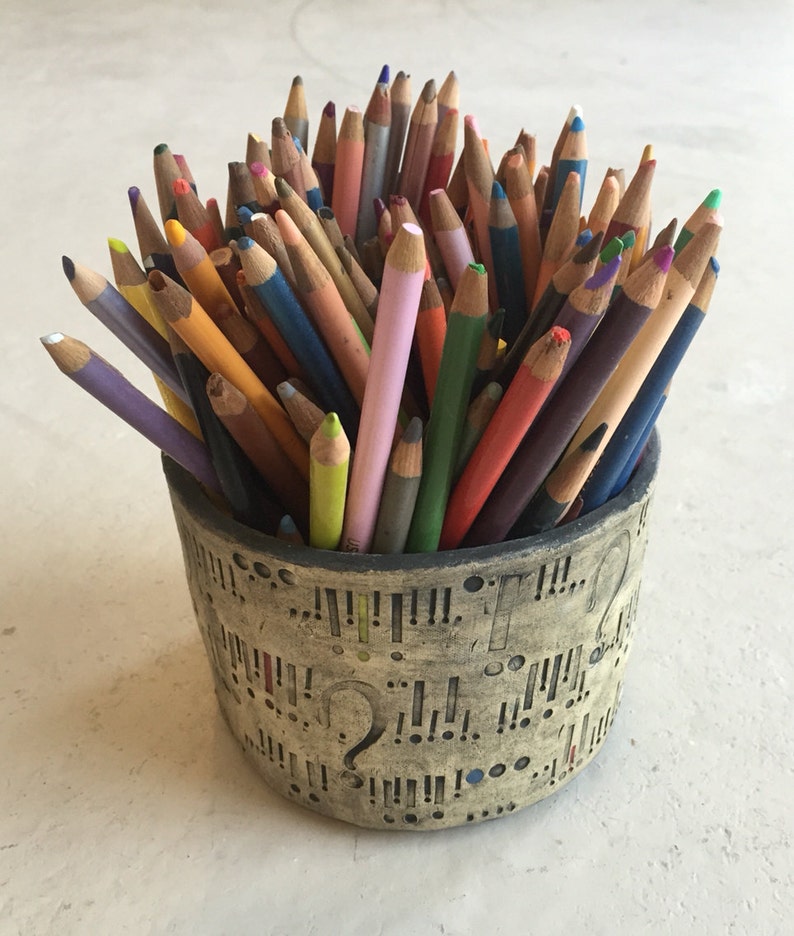 Handmade Ceramic Pencil or Pen Pot with Punctuation Imprints Etsy