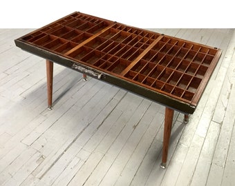 Upcycled Vintage Typesetter Tray coffee table (glass not included)