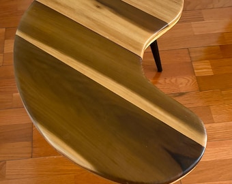 Mid mod inspired Green Bean end, coffee, side table made from reclaimed poplar wood and black matte tapered round metal tubular legs