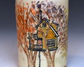 Handmade Saltbox Style Ceramic Treehouse Tumbler or Utensil Cup