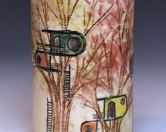 Handmade Futuristic Style Ceramic Treehouse Tumbler or Utensil Cup