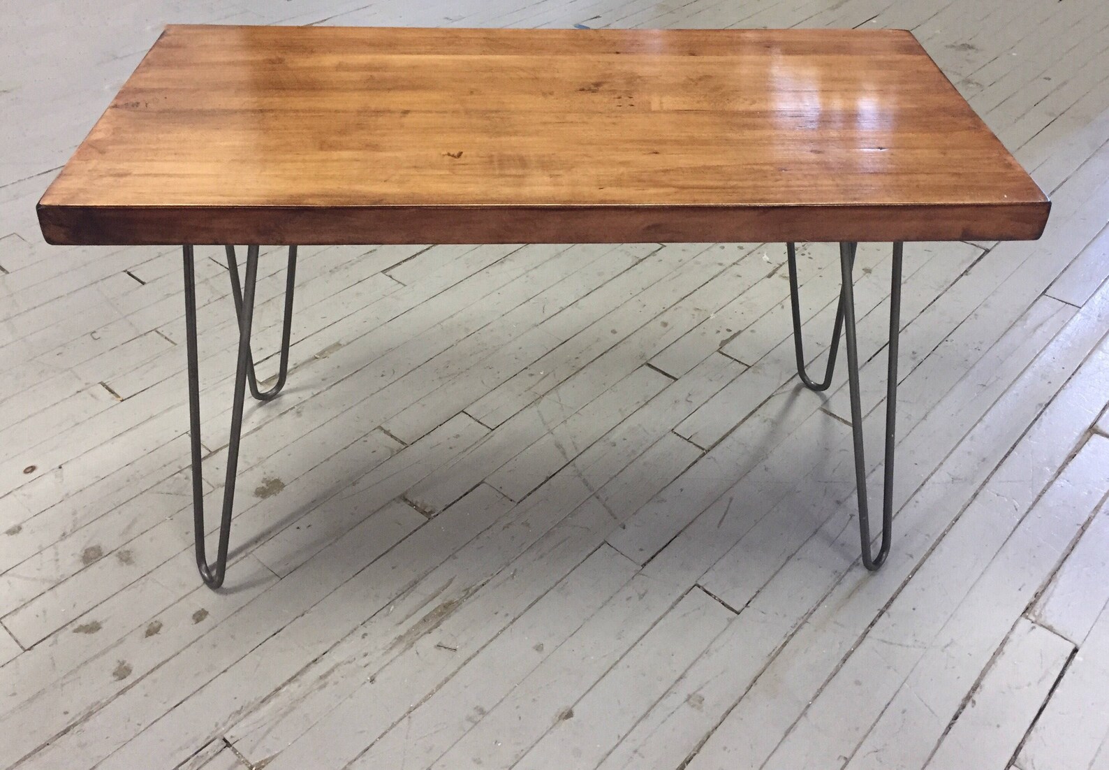Salvaged Butcher Block Coffee Table With Hairpin Legs Etsy