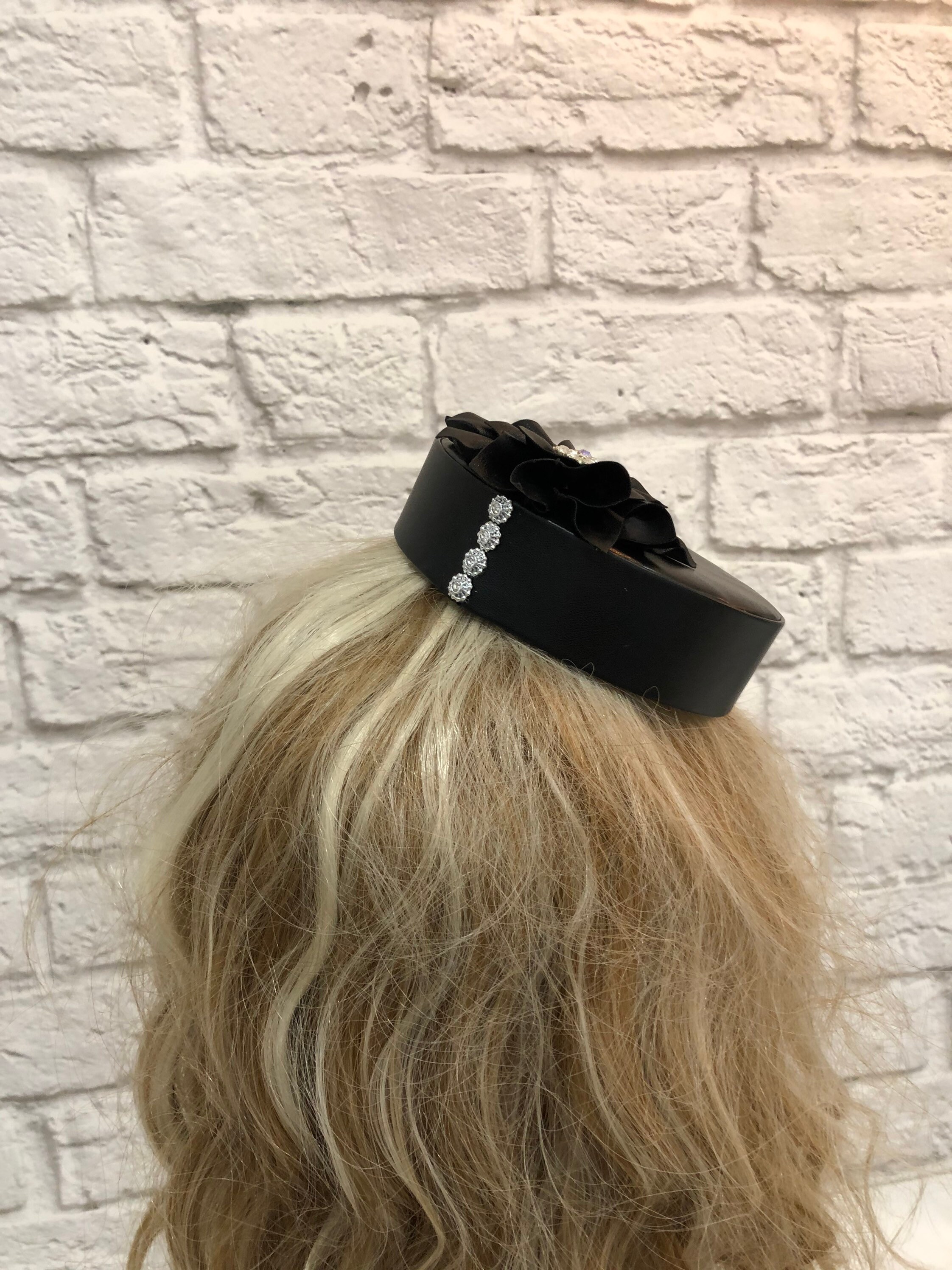 Black Faux Leather Pillbox Hat Etsy
