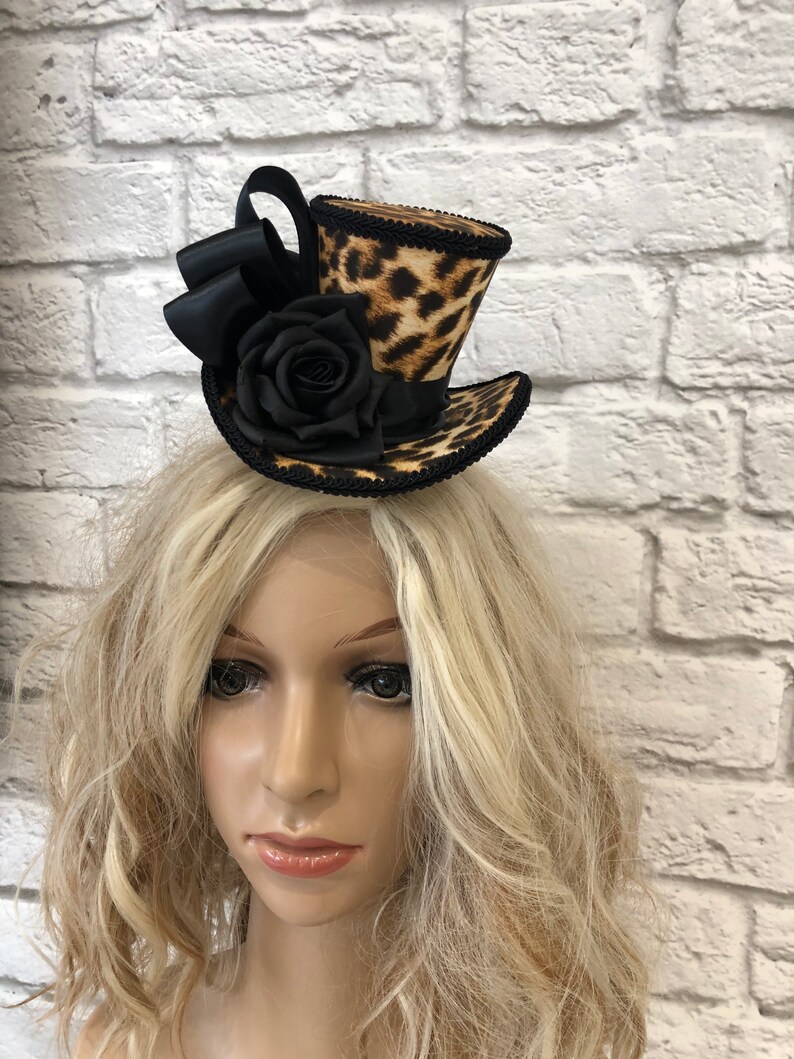 Animal Print Fascinator Leopard Print Mini Top Hat Tea Party Mini Top Hat