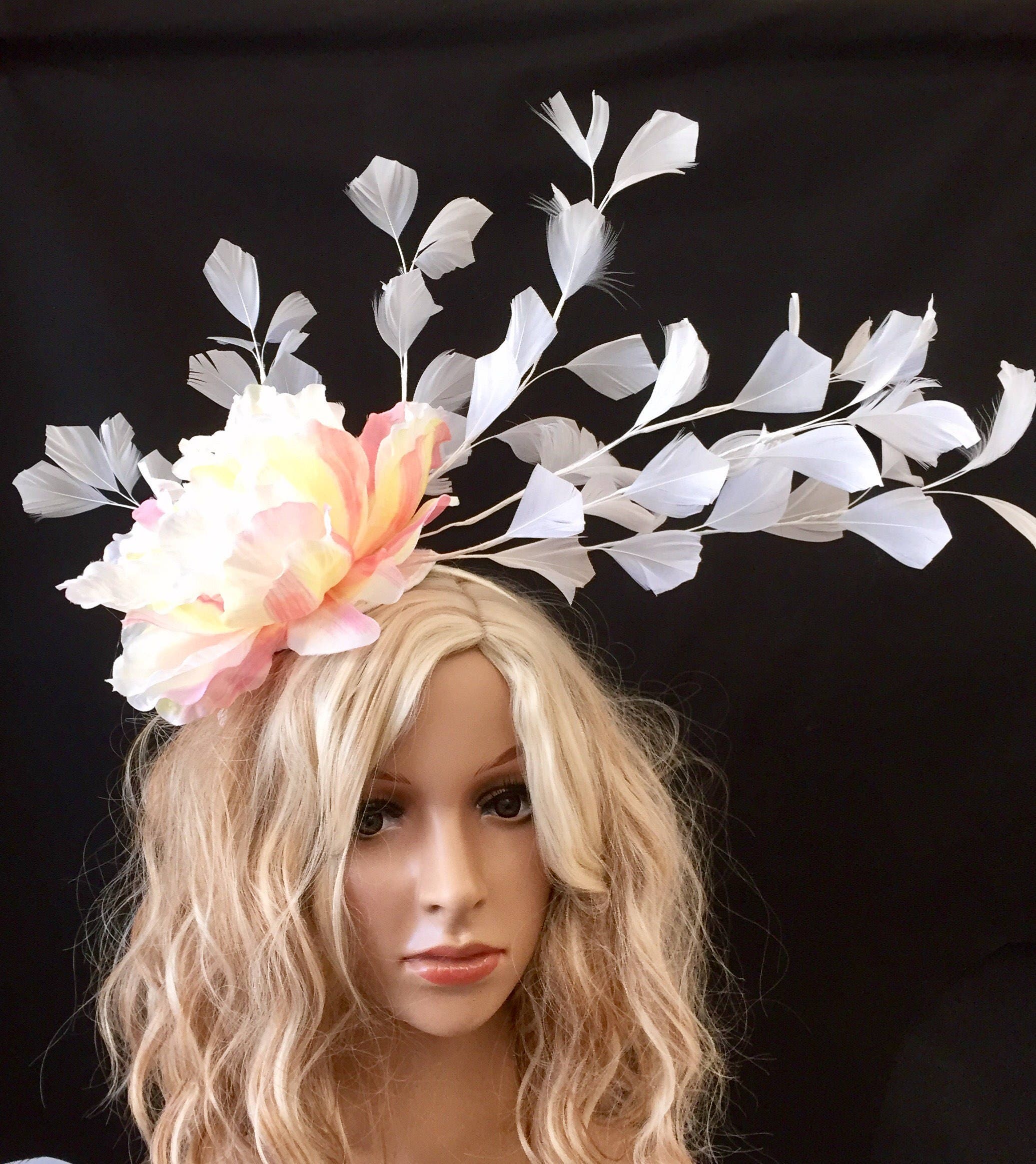 White Fascinator Peony Fascinator White Feather Fascinator Etsy