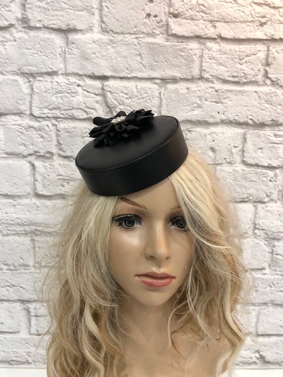 Black Faux Leather Pillbox Hat Etsy UK