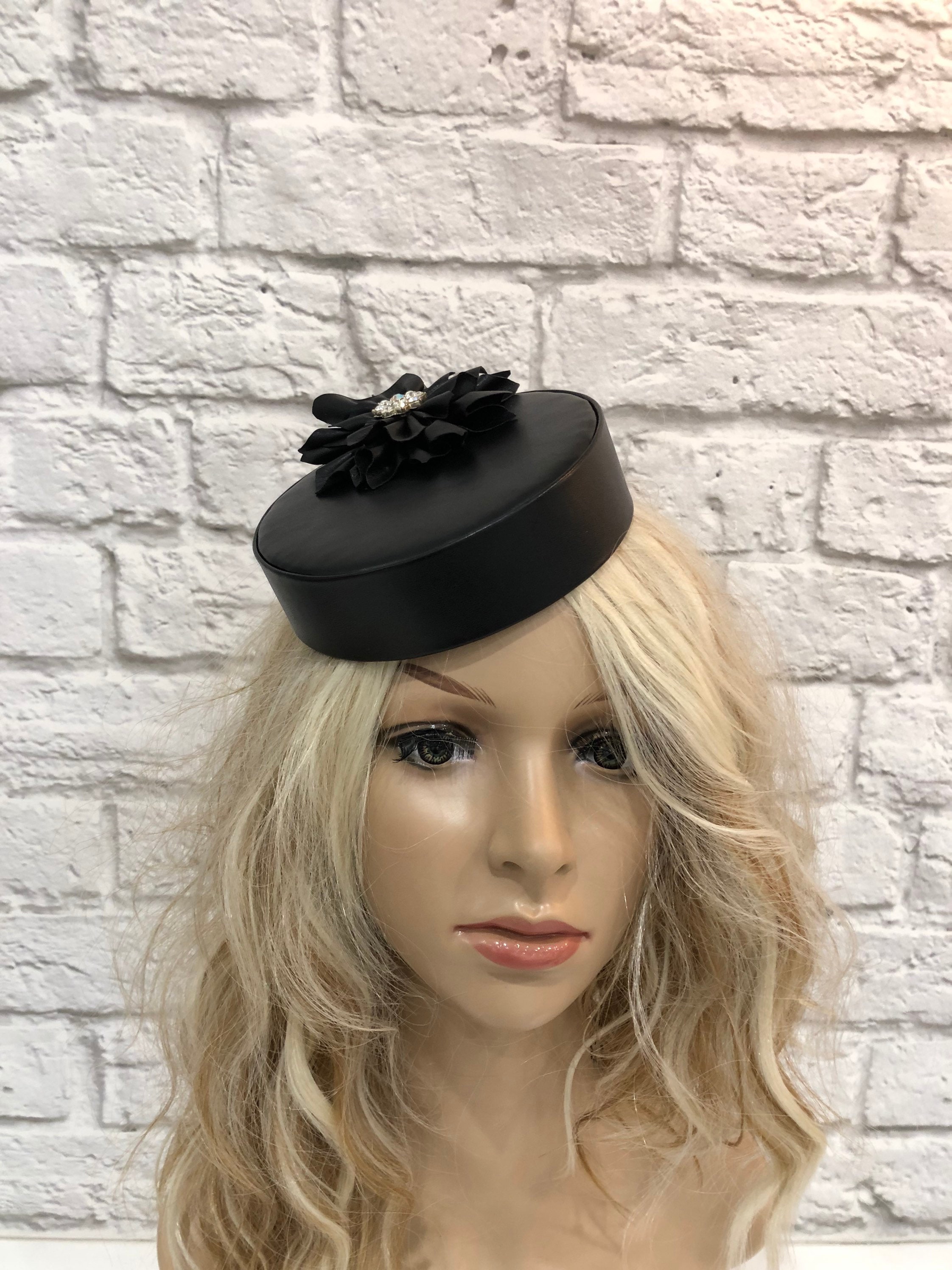 Black Faux Leather Pillbox Hat - Etsy