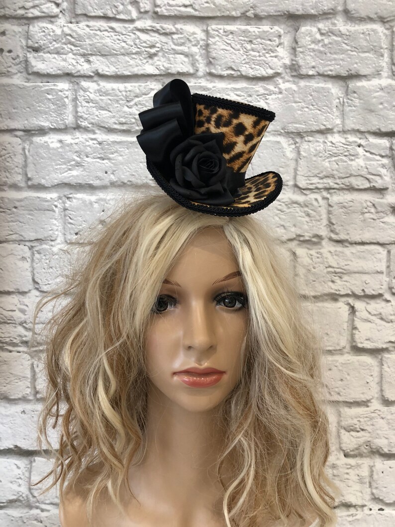 Animal Print Fascinator Leopard Print Mini Top Hat Tea Party Mini Top Hat
