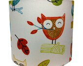 HANDMADE DRUM LAMPSHADE Owl fabric design 20cm