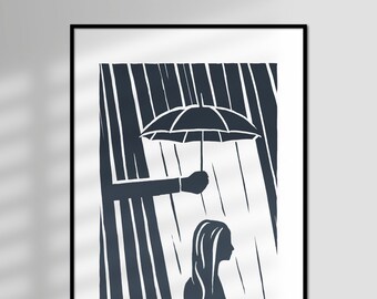 Rain - Lino Cut Style, Love and Support, Limited Edition, Giclée Art Print