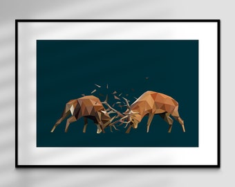Rut - Rutting Stags, Countryside, Nature, Wildlife, Limited Edition, Giclée Art Print