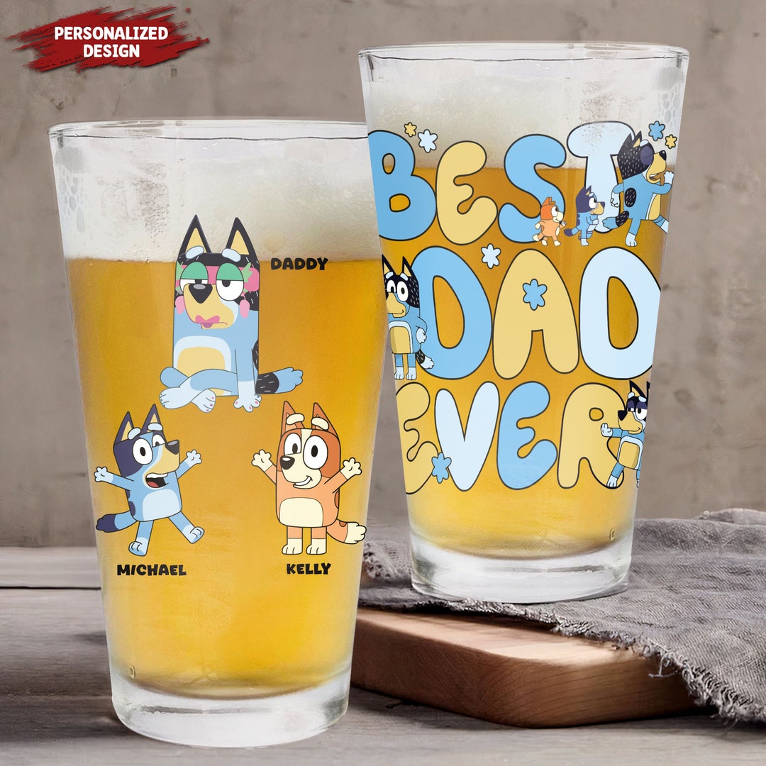 Rad Dad Bluey Beer Glass, Bluey Dad Beer Glass, Father Beer Glasses