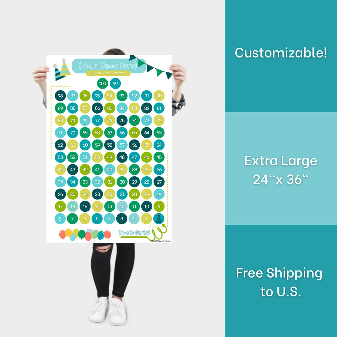 100 Day Birthday Countdown Blue - Etsy