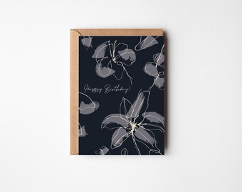 Floral Blue Happy Birthday Postcard