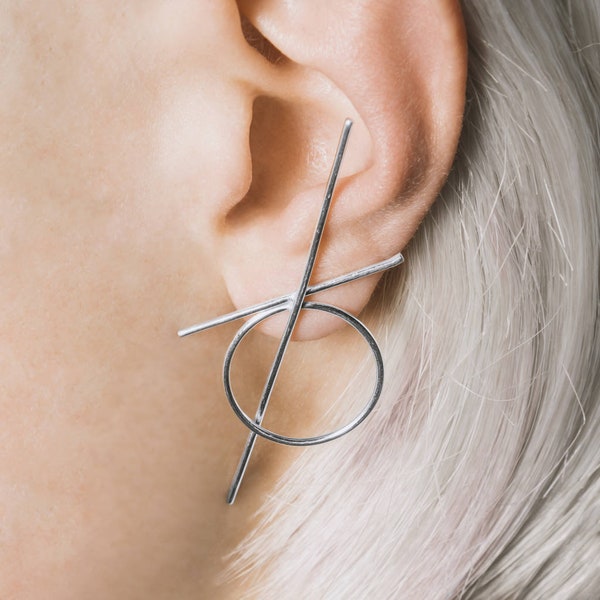 Silver Earrings Silver Studs Geometric Earrings Abstract Earrings Modern Earrings Unusual Earrings Statement Earrings Unique Earrings Studs