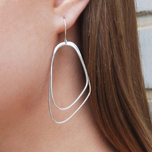 Double Hoop Earrings Sterling Silver Drop Earrings Silver Rose Gold Geometric Earrings Statement Earrings Dangle Earrings Handmade Earrings