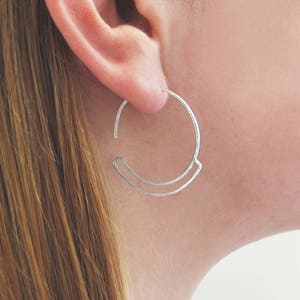 Sterling Silver Hoop Earrings Geometric Hoop Earrings Silver Jewelry Circular Hoops Gifts for Her Small Round Hoops 925 Silver Hoops, image 1