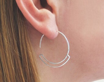 Sterling Silver Hoop Earrings Geometric Hoop Earrings Silver Jewelry Circular Hoops Gifts for Her Small Round Hoops 925 Silver Hoops,
