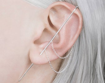 Chain Ear Cuff Sterling Silver Ear Pin Unique Unusual Earring Single Earring Cuffs Climbers Gothic Earrings Ear Climber Cool Punk