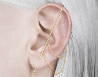 Gold Chain Earrings Gold Ear Cuff Ear Pin 18k Gold Earrings Ear Climbers Rose Gold Ear Cuffs Rose Gold Pin Earrings Over The Ear Earrings