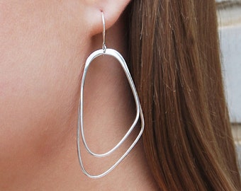 Double Hoop Earrings Sterling Silver Drop Earrings Silver Rose Gold Geometric Earrings Statement Earrings Dangle Earrings Handmade Earrings