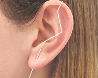 Sterling Silver Zig Zag Ear Cuff Minimalist Earrings Ear Cuffs Ear Climber Earrings Unusual Earrings Unique Earrings Ear Pin Silver