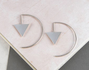 Triangle Hoop Earrings Sterling Silver Earring Silver Geometric Earrings Triangle Hoops Unusual Earrings Modern Earrings Handmade Earrings