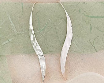 Long Wave Earrings Sterling Silver Hammered Earring Silver Leaf Earring Simple Earring Long Silver Earrings