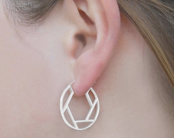 Geometric Hoop Earrings Small Sterling Silver Hoop Earrings Modern Earrings Everyday Earrings Chunky Hoop Earrings Cool Earrings