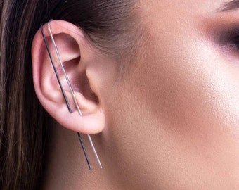 Ear Pin Earring Black Ear Climber Ear Cuff 925 Silver Earring Oxidized Ear Pin Modern Earrings Ear Cuff Earrings Black Over The Ear Earrings