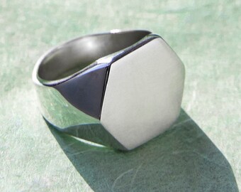 Unisex Signet Ring Men Sterling Silver Statement Rings Chunky Rings Mans Rings Geometric Ring Hexagonal Rings