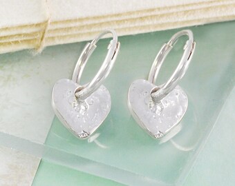 Hoop Earrings With Heart Charm Sterling Silver Heart Huggie Earrings Sterling Silver Heart Earrings Huggie Earrings With Charm