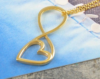 Sterling Silver Gold Heart Necklace for Women Gold Heart Pendant Gold Infinity Necklace Best Friend Necklace Gold Everyday Necklace