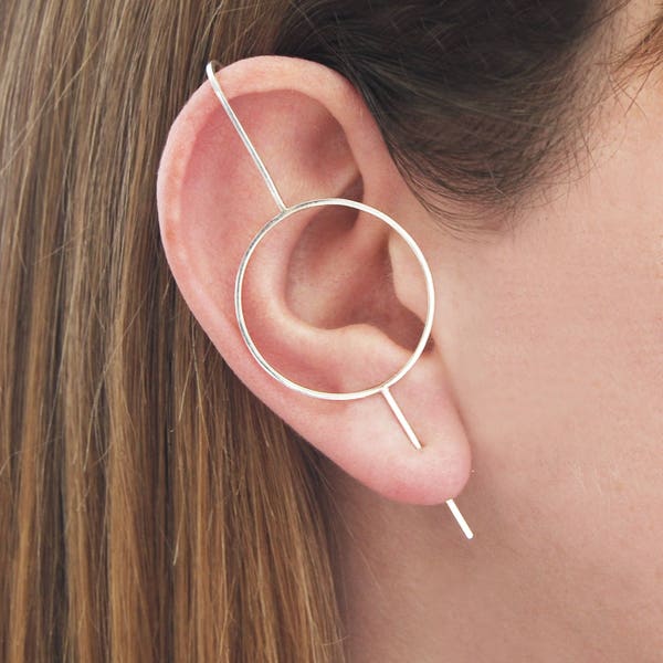 Sterling Silver Ear Cuff Silver Earrings Modern Silver Jewelry Geometric Earrings Round Silver Earrings Ear Climber Minimal Earrings