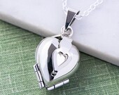 Sterling Silver Heart Locket Necklace - Clover Necklace - Memory Locket - Heart Pendant- Locket Necklace With Photo - Pet Photo Necklace