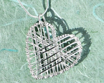 Woven Heart Pendant Necklace Sterling Silver Love Necklace Silver Wire Wrapped Necklace