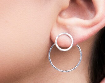 Sterling Silver Ear Jackets-Double Circle Two Way Earrings-Round Circle Earrings-Sterling Silver Earrings-Double Earrings-925 Stud Earrings