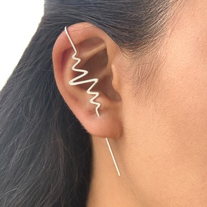 Heartbeat Ear Cuff Sterling Silver Ear Climber Silver Earrings Ear Cuffs Statement Ear Climbers Silver Heartbeart Earrings Bolt Earrings