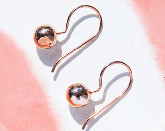 Rose Gold Earrings Drop Earrings Vintage Earrings Round Earrings Simple Earrings Ball Earrings Hook Earrings 8mm Ball, 925 Silver