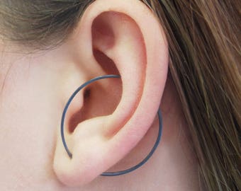 Sterling Silver Oxidised Ear Cuffs Sterling Silver Ear Cuff Earrings Black Oxidised Circle Earring Black Earrings Simple Wire Hoop Earrings