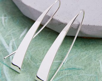 Matt Finish Sterling Silver Drop Hoop Earring Satin Finish Silver Dangle Earrings Statement Earrings Brushed Earrings Chunky Hoop Earrings