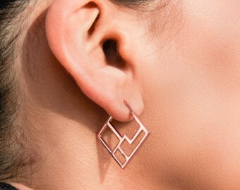 Sterling Silver Square Hoop Earrings Chunky Hoop Earrings Geometric Hoop Earrings Thick Hoop Earrings Small Hoop Earrings Statement Earring